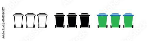 Efficient disposal outcome expressed through repeated garbage cart with wheels symbols placed horizontally, same tall body