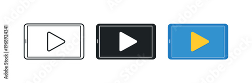 Delivering remote classes involves tablet with play button symbols positioned side by side in a straight horizontal arrangement,