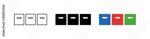 Arranging paperwork involves vertical filing cabinet drawer symbols positioned side by side in a straight horizontal arrangement,