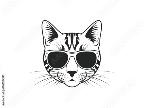 A black and white illustration of a cool cat wearing dark sunglasses