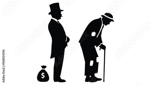 Silhouette depiction of wealth disparity between two men one upright and one bent