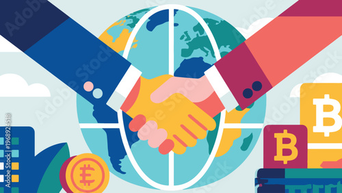 Illustration Of International Banking Collaboration Handshake Vector Design Template