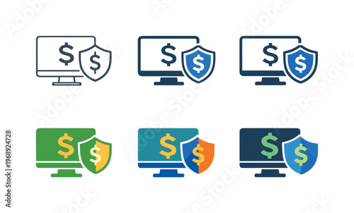Digital Financial Security. Visual metaphor for internet based banking support depicted as a desktop monitor outline integrated