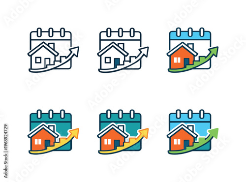 Visual metaphor for property purchase funding depicted as a building facade combined with a calendar page and a steady payment