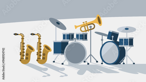 Illustration Of Jazz Band With Instruments Vector Design Template