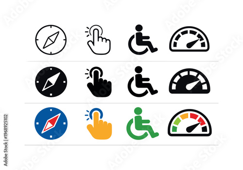 Iconic Navigation Design. Icon object one for intuitive navigation, icon object two for simple interaction, icon object three for
