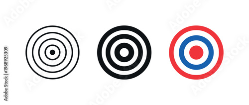 Competitive edge metaphor symbolized by matching bullseye targets aligned left to right, uniform concentric rings and center