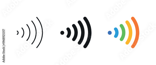 Digital connection metaphor symbolized by matching signal wave icons aligned left to right, uniform curved bars isolated on a