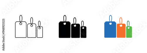 Neat hierarchy metaphor symbolized by matching hanging tags aligned left to right, uniform rectangular labels and holes isolated