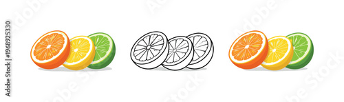 Vitamin boost metaphor symbolized by repeated citrus halves aligned left to right, uniform round cuts and segment details