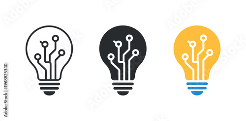 Future learning metaphor symbolized by matching lightbulb-with-circuit icons aligned left to right, uniform bulb shapes and