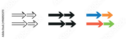 Global Movement Arrows. Global movement metaphor symbolized by matching departure arrows aligned left to right, uniform arrow