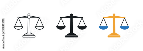 Justice assurance metaphor symbolized by identical balance scales positioned left to right, same beam length and pan shapes