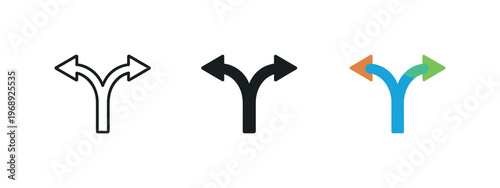 Mental evaluation metaphor symbolized by identical branching path symbols positioned left to right, same split angles and stem