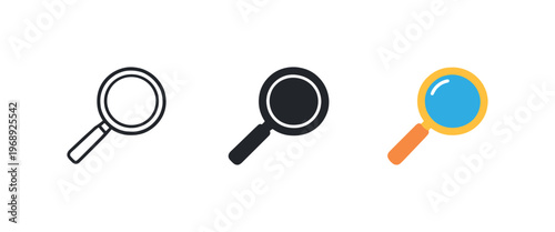 Error detection metaphor symbolized by identical magnifying glasses placed left to right, same circular lens and handle length