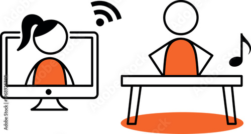 Online music lesson with a teacher on a computer screen