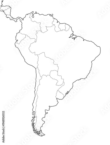 Accurate correct detailed south america american continent map line states countries political electoral vector isolated on transparent background