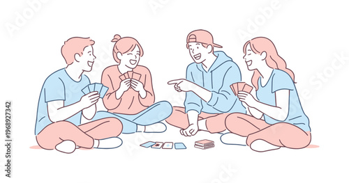 Friends enjoying a casual card game together while sitting on the floor