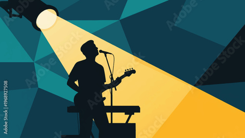 Illustration Of Musician Silhouette With Spotlight Vector Design Template