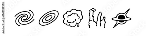 Deep space objects icons set with galaxies, nebula and black hole