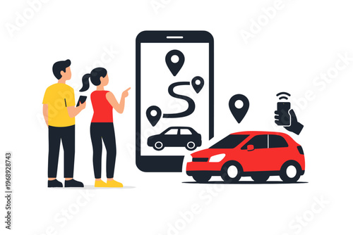 Car letters composition text no sharing illustration mobile simple icon vector