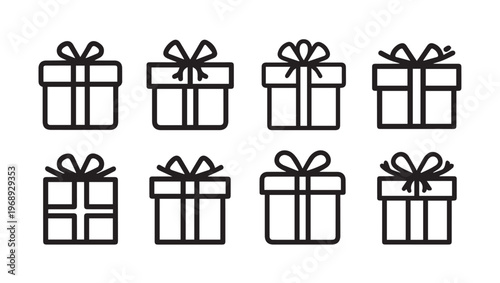 Gift Boxes Collection Icon Set Line Art Minimalist Vector Illustration