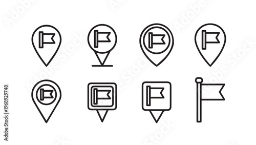 Location Pin Icons Collection with Flags Map Markers and Navigation Symbols