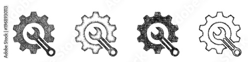 Sketch gear repair icon design set
