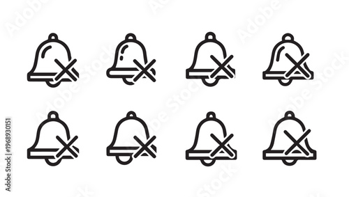 Muted Bell Icons Collection Notification Off Symbol Set Sound Disabled Alerts Vector Graphics