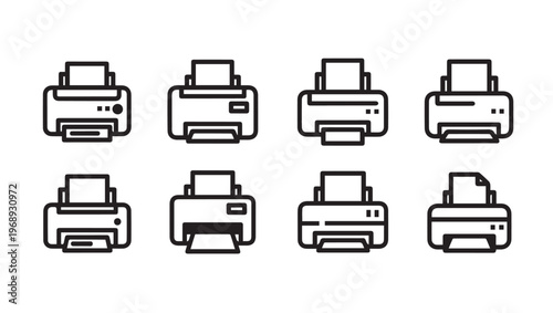 Printer Icon Collection Various Designs Office Equipment Simple Line Art