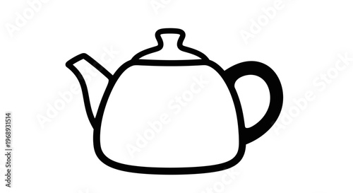 Black teapot outline with lid and handle, minimalist flat design for graphic projects.
