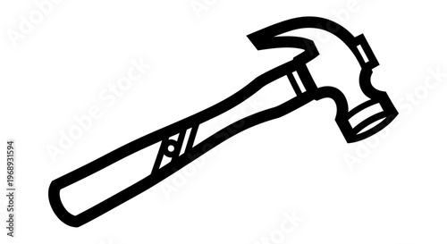 Black and white illustration of a hammer with a striped handle isolated on a plain background.