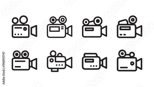 Set of eight vintage film camera icons vector illustration graphic design elements
