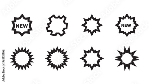 Explosion Burst Shapes with 'New' Label Graphic Icons Collection