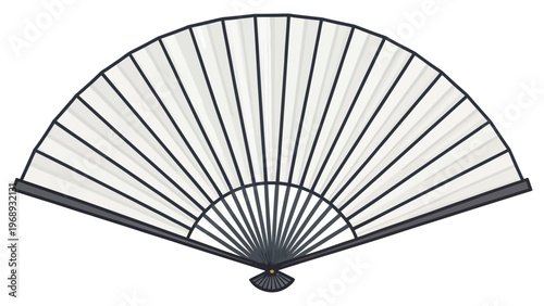 A traditional black and white hand fan with a delicate design on a plain background