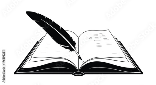 Vintage Quill Pen and Open Book Illustration