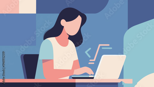 Illustration Of Woman Coding With Laptop Vector Design Template