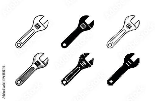 adjustable wrench, arranged as a clean  Variant 1: clean thin outline, no fill, rounded joins, even stroke