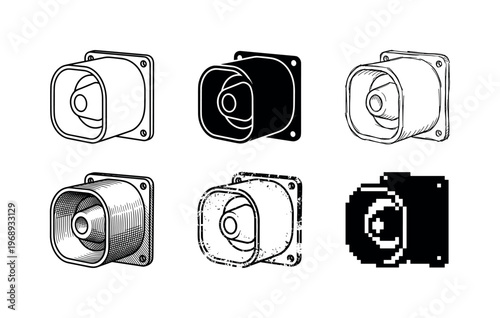 siren casing, arranged as a clean  Variant 1: clean thin outline, no fill, rounded joins, even stroke.