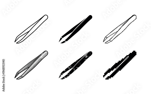 angled tweezer, arranged as a clean  Variant 1: clean thin outline, no fill, rounded joins, even stroke.