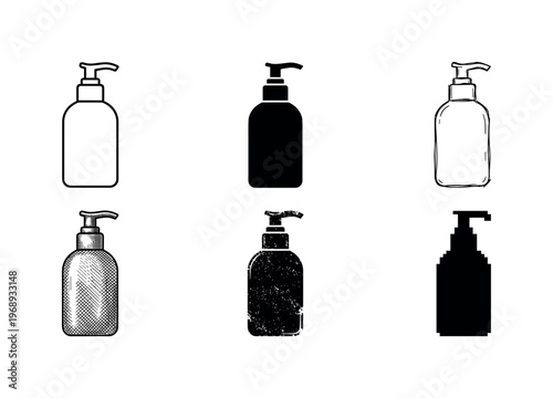 antiseptic bottle, arranged as a clean  Variant 1: clean thin outline, no fill, rounded joins, even stroke