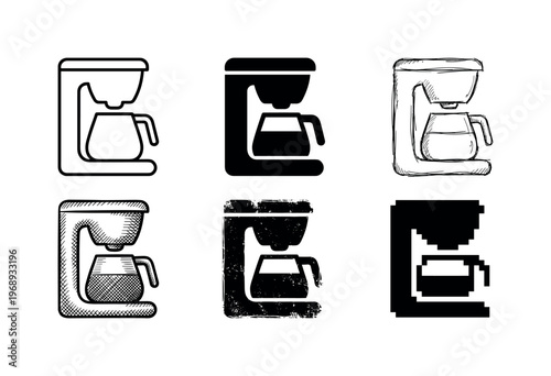 drip coffee maker, arranged as a clean  Variant 1: clean thin outline, no fill, rounded joins, even stroke