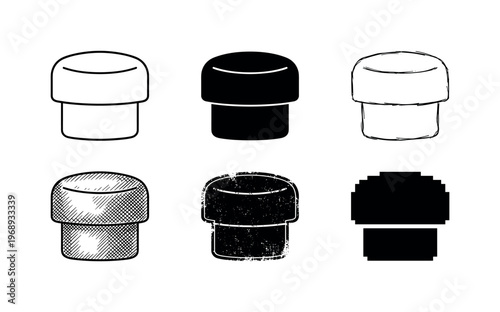 stopper top, arranged as a clean  Variant 1: clean thin outline, no fill, rounded joins, even stroke.