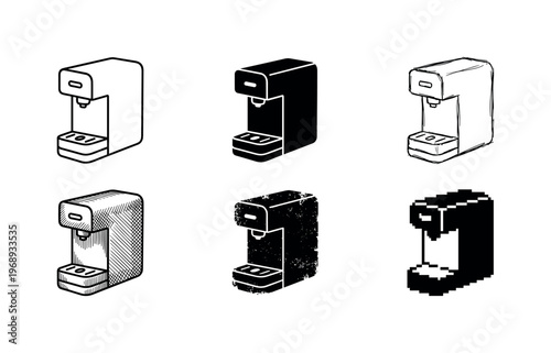 capsule coffee machine, arranged as a clean  Variant 1: clean thin outline, no fill, rounded joins, even