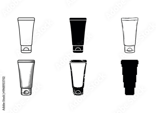 compact cream tube, arranged as a clean  Variant 1: clean thin outline, no fill, rounded joins, even