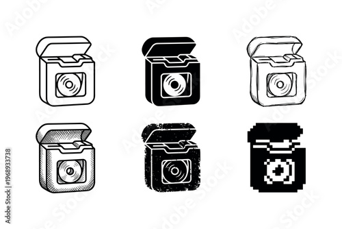 compact dental floss container, arranged as a clean  Variant 1: clean thin outline, no fill, rounded joins