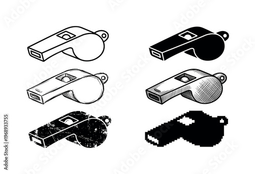 compact emergency whistle, arranged as a clean  Variant 1: clean thin outline, no fill, rounded joins,