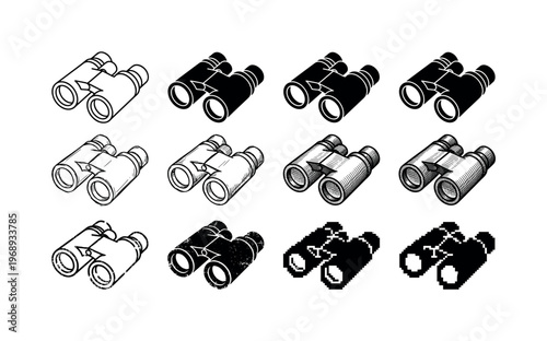 folding binoculars, arranged as a clean  Variant 1: clean thin outline, no fill, rounded joins, even
