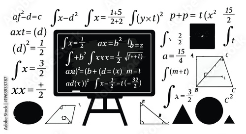 Mathematical Formulas and Geometric Shapes on a Blackboard Easel