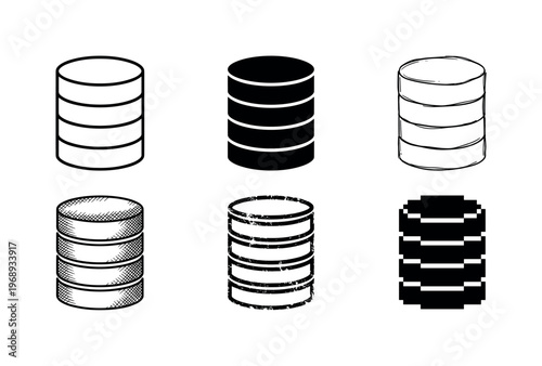 tall cylinder with horizontal lines suggesting stacked database layers, arranged as a clean  Variant 1: